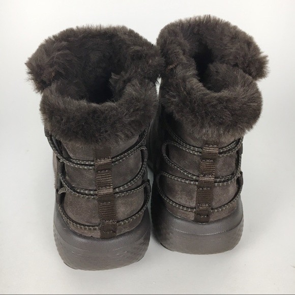 Skechers Size 5.5 On The‎ Go Brown Fur Trimmed Suede Leather Winter Snow Boots - Picture 5 of 8